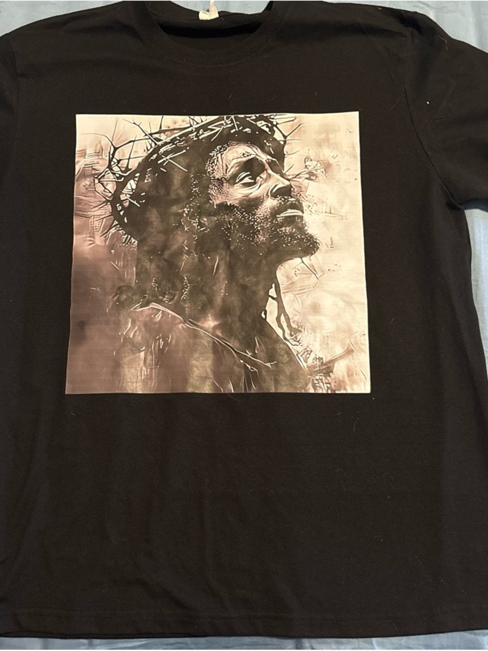 Black Jesus Crew Neck Men's T-Shirt with Artistic Portrait